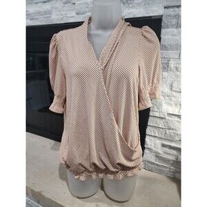 Adrianna Papell Top Womens Medium Faux Wrap Blouse Polka Dot Stretch